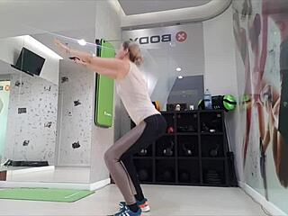 Cute Blonde Teen 18+ Stretching Hard at Gym