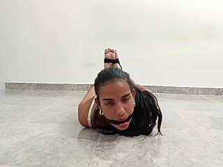 hogtied latina teen 18+ gags while bound in tight ropes