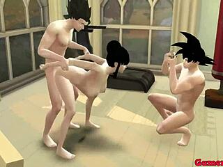 Goku's wife gets fucked hard by sons in anal!