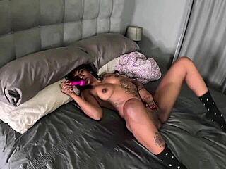 why is desi masturbating with a vibrator while watching herself get fucked on tv?