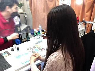 Japanese girl's smartphone activities captured on camera