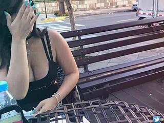 safada cumming in public with interactive toy public female orgasm interactive toy girl with remote vibe outside