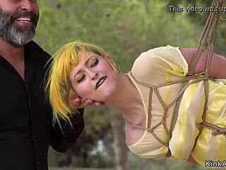 Blonde slut gets anal fucked outdoors