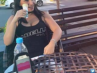 safada cumming in public with interactive toy public female orgasm interactive toy girl with remote vibe outside