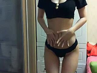 Girl shows big tits and cock on webcam