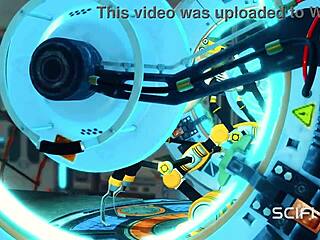 Cuffed sci-fi hottie and shemale android drilled hard in lab BDSM chaos