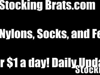 Ashley and Jasmin engage in detailed foot worship, sucking and footjob in pantyhose