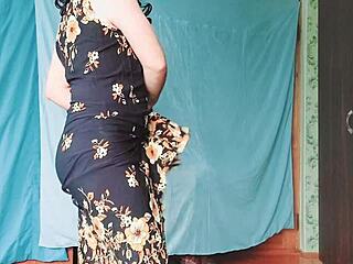 Hot Blonde Gay CrossdresserKitty in Milf Dress Teases as Youtuber Sensation on Camera