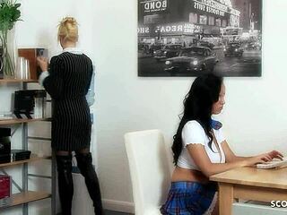 Rough FFM Threesome - Huge Boobs Diana and Laura Gold Banged Hard in Office!