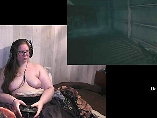 naked bbw brunette plays resident evil village, nude with piercing fetish