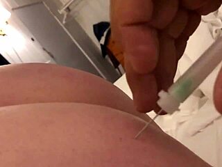 chubby blonde takes needles during wild blowjob