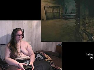 naked bbw brunette plays resident evil village, nude with piercing fetish