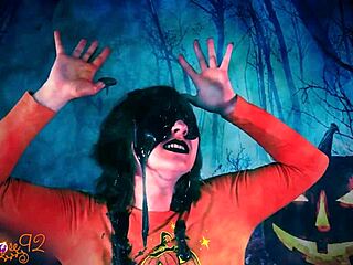 Halloween Costume Fetish with Messy Lipstick and Tattoos