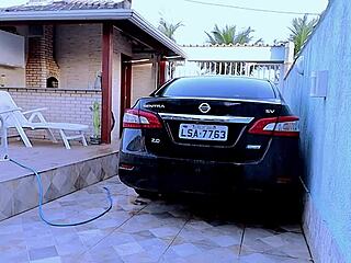 Cuckold wife fucked in garage by neighbor's monster cock.