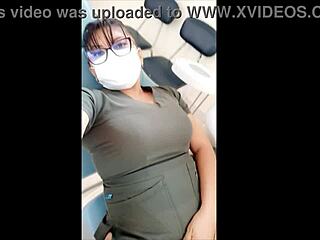 Nurse cleans then touches sensually.