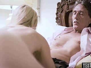 Cute teen gets rough doggystyle from nasty stepdad in old and young scene.