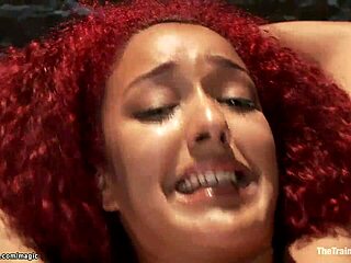 ginger ebony sub takes hard fucking with cumshot