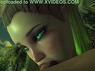 VR experience of busty hentai giving a blowjob in the garden