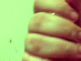 chubby wife with hairy pussy gives pov handjob with slow motion