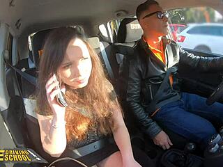 fakedrivingschool learner zeynep rossa flashes huge tits. outdoor banging follows.