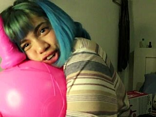 this cute latina plays with her weird dildo bent over