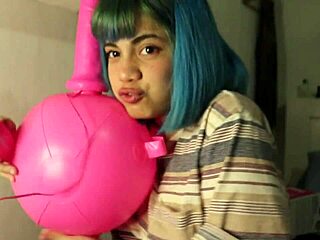 this cute latina plays with her weird dildo bent over