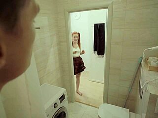 Stepsister swallows cum from wet pussy and tits