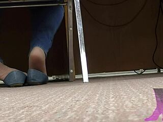 Wow! Wife’s Candid Library Shoeplay in Nude Nylons Turns Wild!
