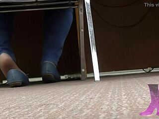 Wow! Wife’s Candid Library Shoeplay in Nude Nylons Turns Wild!