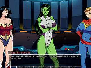 Blonde And Redhead In Threesome With Monster Cock Cumshot In Hentai Game