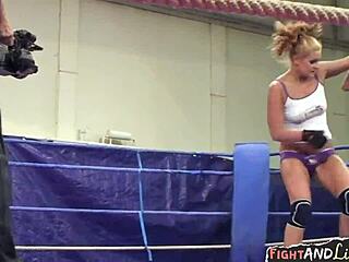 Wrestling lesbian babes size each other up