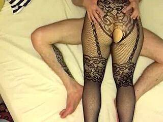 I dominate my boyfriend, fucking his ass with my pussy in stockings.