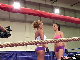 Wrestling lesbian babes size each other up