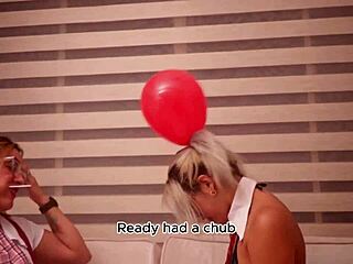 kylei ellish and ann rides inflate balloons and rub to excite you lesbian riding