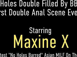 Maxine X, an Asian mature woman, enjoys double penetration in her tight holes