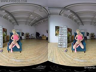 Blonde amateur strips in vr, clothes ripping teasingly