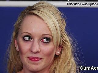 sexy model gets jizz shot on her face sucking all the cum