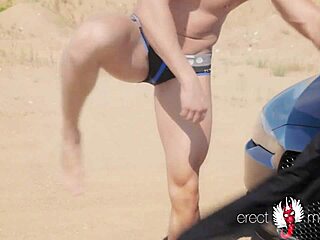 hey, wanna see a blonde muscle man strip naked outdoors?