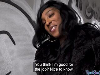 Ebony woman pulled and fucked in public before cock tugging and sucking