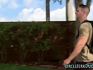 Straighty takes a wild cumshot in hot action