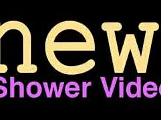 Cute blonde enjoys a relaxing shower after her interview.