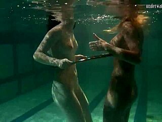 Czech Teen 18+ Stars in Softcore Underwater Lesbian Show by the Pool