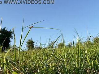 Sexy MILF's huge ass bends over in nature