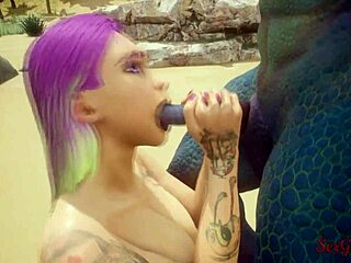 Puta tetona feels intense pleasure from double penetration by lizard man in 3d porn