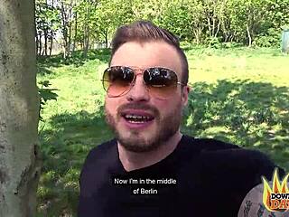 Brunette milf with big tits banged by stranger outdoors