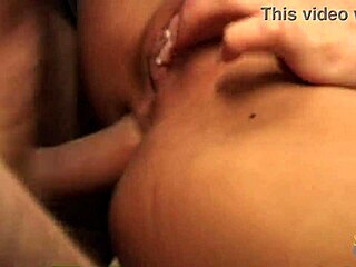 Stunning brunette gives a blowjob and gets fucked in both holes by a large member