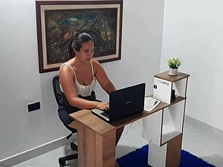 Curvy Latina secretary masturbates with passion in office setting