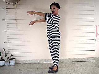 Photographing Detained Lady Undressing In Prison Cosplay