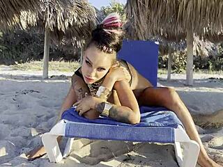 Monika Fox's solo beach masturbation with squirt and prolapse