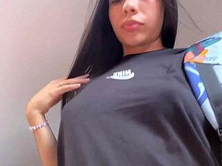 Petite Latina solo masturbates her shaved pussy to orgasm with erotic licks and supreme squirts.